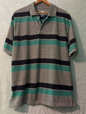Red Rhino Polo Shirt Pullover Short Sleeve Collared Gray Striped Men’s Sz L